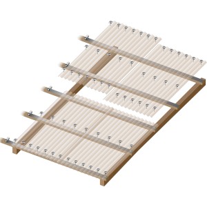 Montierte Acryl-Profilplatte Sinus 76/18 Wabe Bronze auf Holzkonstruktion.