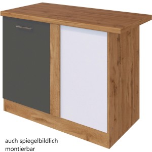 Held Möbel Eckunterschrank Sorrento, anthrazit/Wotan Eiche, 110x85x60 cm. Küchen Eckschrank mit Tür.