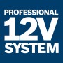 Bosch Professional 12V System Logo auf blauem Hintergrund.