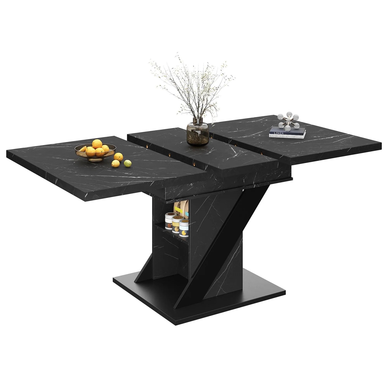 okwish Esstisch Teleskoptisch in Schwarzer Marmoroptik Ausziehbar 110-140 x 80 cm kaufen bei OBI