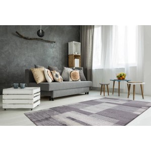 Lalee Teppich Feeling 501 Silver, 160x230 cm, Kurzflorteppich im Wohnzimmer mit Patchwork Design.