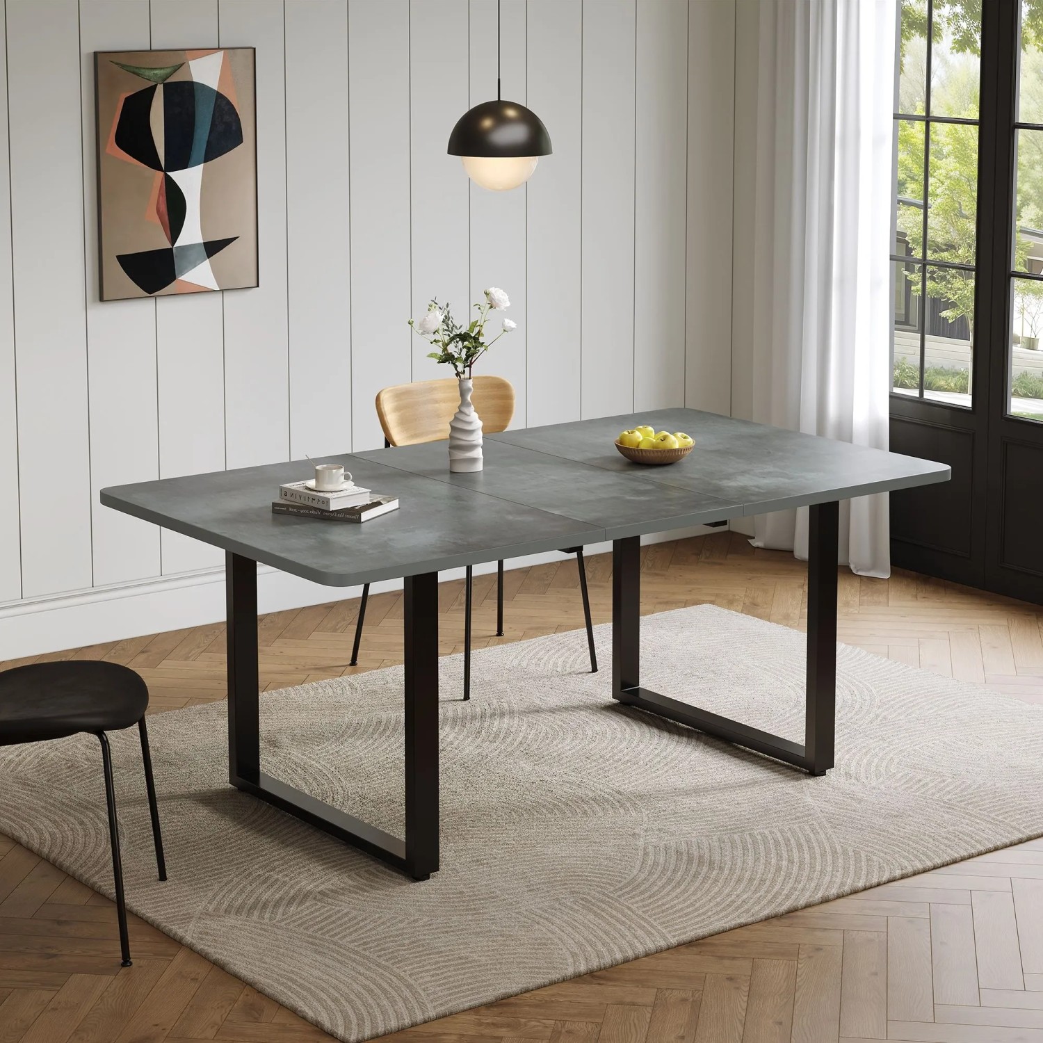 okwish Esstisch Ausziehbar für 6-10 Personen mit Metallbeine 220 x 80 cm Grau_4