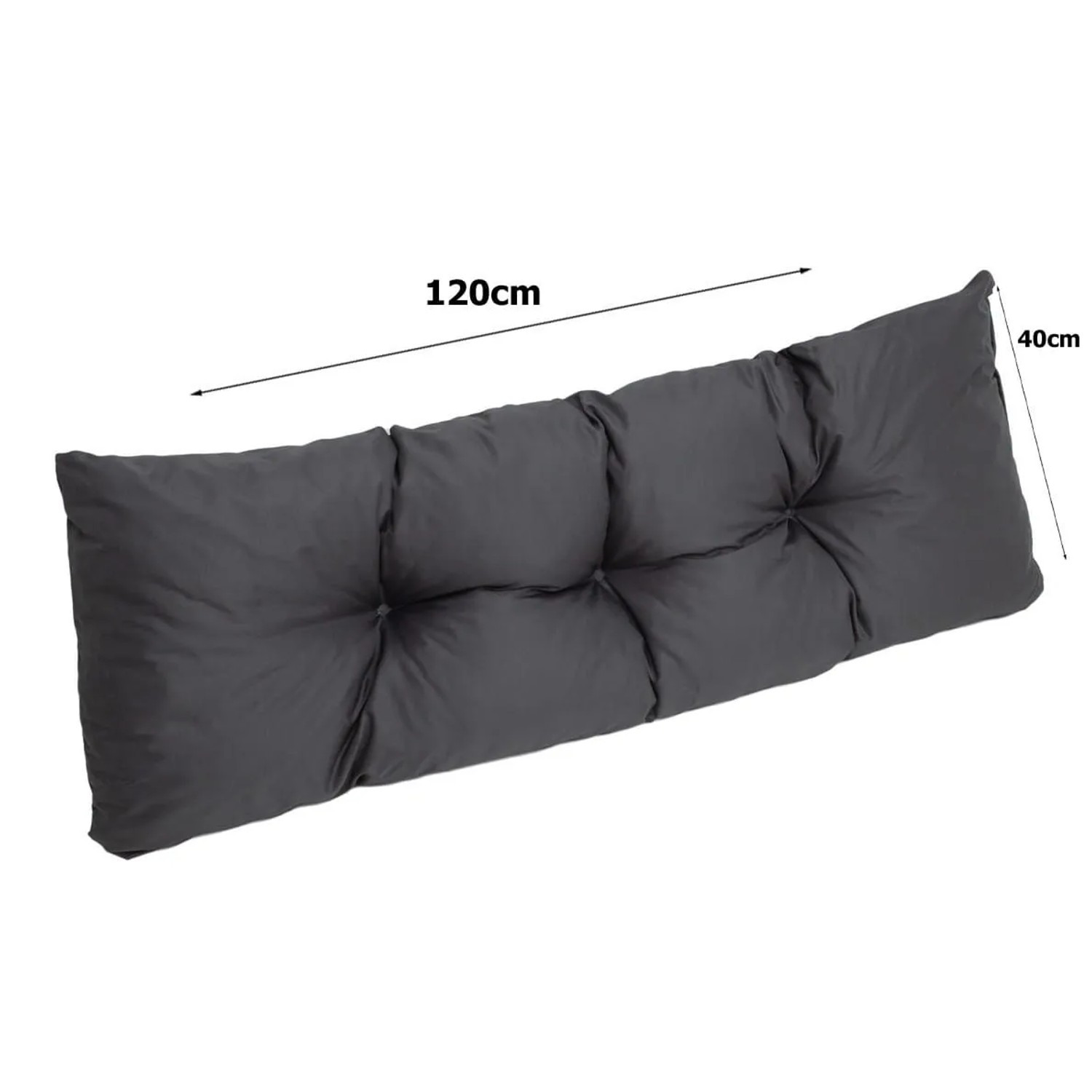 Anthrazitfarbenes Paletten Rückenkissen 120x40cm für Gartenmöbel.