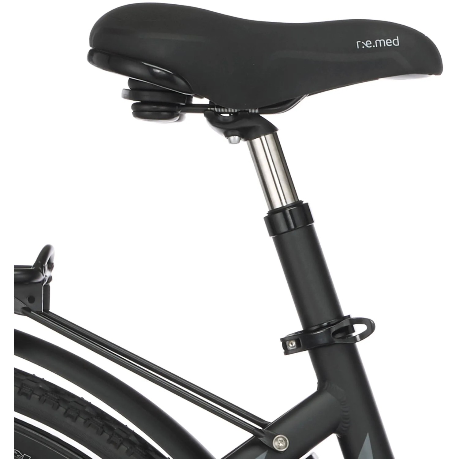 Detailaufnahme: Sattel und Sattelstange des Fischer E-Bike Trekking-Rad Viator 4.1i Damen.