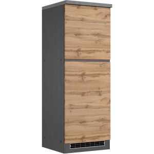 Held Möbel Kühlschrankumbauschrank Turin, 60 cm, Wotaneiche/Graphit, für Einbaukühlschrank.