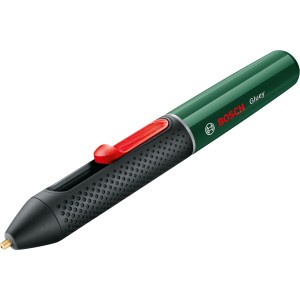 Bosch Gluey Evergreen Heißklebestift: Kabelloser Klebestift in Grün mit rotem Schalter.