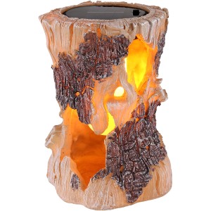 Globo LED-Solaraußenleuchte in Baumstamm-Optik mit warmweißem Licht für den Garten.