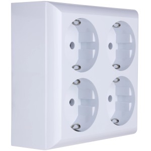 REV Ritter Aufputz-Steckdose PlanoLuxe, 4-fach, weiß. Schutzkontakt Steckdose für die Wandmontage.
