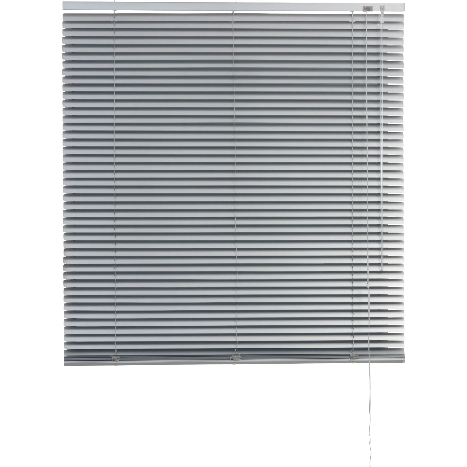 Silberne Aluminium Jalousie Burgos, 70x160 cm, für Fenster, mit Zugschnur und Lamellen.
