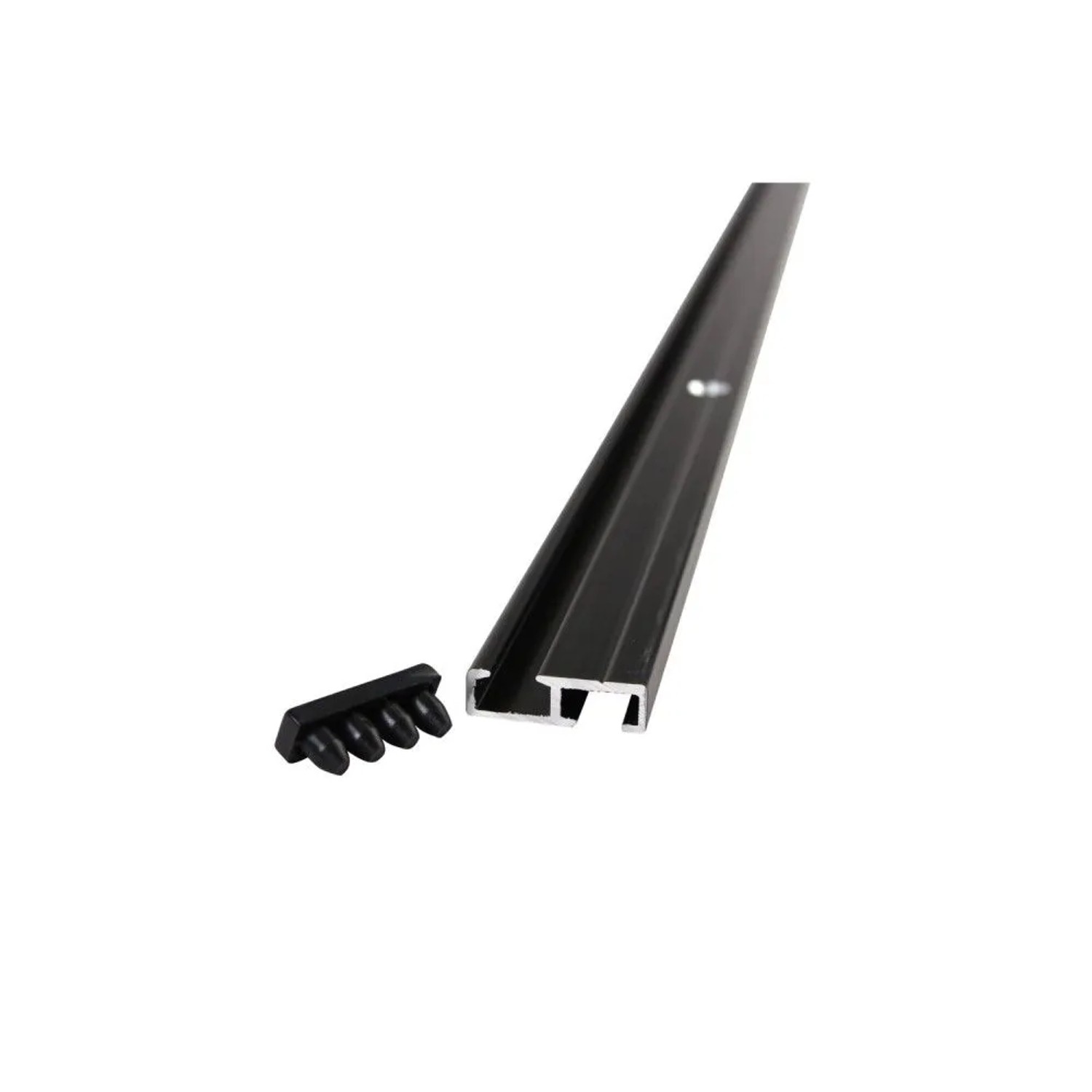 Schwarze Aluminium Gardinenschiene, 1-Lauf, für Deckenmontage. Minimalistisches Design für Gardinen.