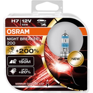 Osram H7 Night Breaker 200 Halogen-Fahrzeuglampe für Autoelektrik, bis zu 200% mehr Licht.