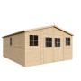 Timbela Gartenhaus M333 aus Holz, 19,77 m², mit Fenstern und Doppeltür. Ideal als Abstellraum.