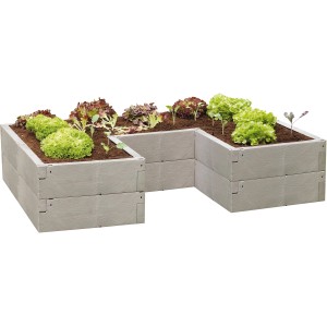 Juwel Hochbeet Timber ErgoLine, Kunststoff-Hochbeet in Holzoptik mit Salat bepflanzt.