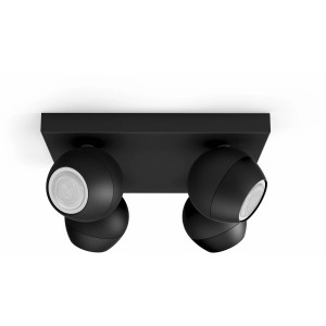 Schwarzer Philips Hue LED-Spot mit 4 Leuchten (Buckram, White Ambiance) für flexible Beleuchtung.