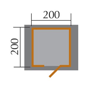 Grundriss weka Gartenhaus Bregenz A, 200x200 cm Sockelmaß, Tür geöffnet.