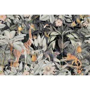 Fototapete Dschungel Tiere Blumen Gelb 4,00 m x 2,70 m FSC®