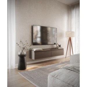 Selsey TV-Hängeboard Bemmi 150 cm in Nussbaum-Holzoptik, schwebend unter TV montiert, mit zwei Klappenfächern.