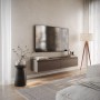 Selsey TV-Hängeboard Bemmi 150 cm in Nussbaum-Holzoptik, schwebend unter TV montiert, mit zwei Klappenfächern.