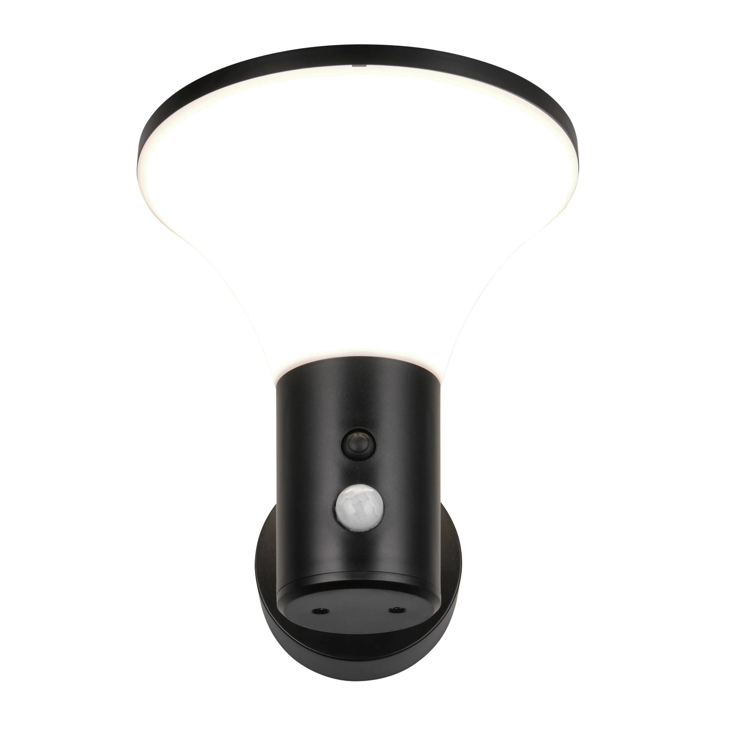 Schwarze Reality LED Solar-Wandleuchte Gorda mit Bewegungsmelder für den Außenbereich.