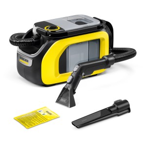 Kärcher Waschsauger SE 3 Compact mit Zubehör für Teppich- und Polsterreinigung.