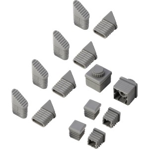 Fußkappen Set für Espina Gartenmöbel, verschiedene Formen, Kunststoff grau, 14 Stück.