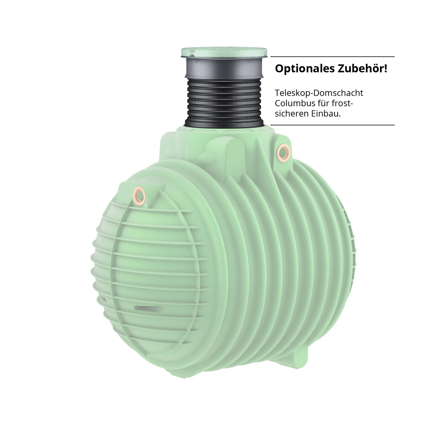 Garantia Erdtank Columbus Proline 3700 L, grüner Regenwassertank mit optionalem Zubehör.