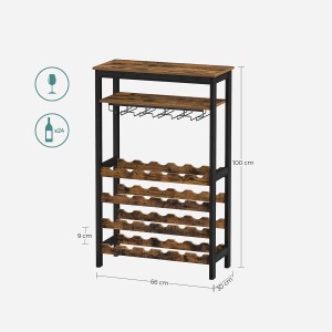 Songmics Weinregal für 24 Flaschen, braun-schwarz, mit Gläserhalter. Ideal für Weinkeller, Esszimmer oder Küche.