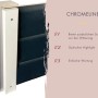 Detailaufnahme Karibu Saunahaus Espen: Chromeline-Eckprofil in Silber, Weiß und Terragrau. Witterungsschutz, Highlight, einfache Wartung.