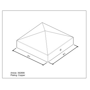 Quadratische Pfostenkappe aus Kupfer, 91x91 mm, für Holzpfosten.