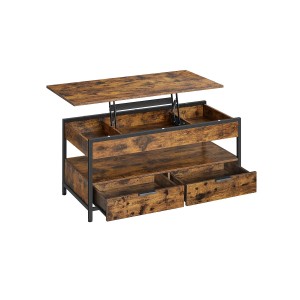Vasagle Couchtisch, höhenverstellbar, braun-schwarz, mit Schubladen und Ablage.