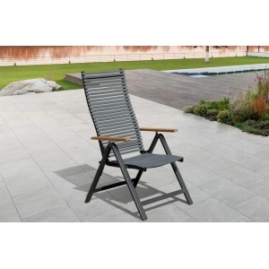 2er-Set Leco Klappsessel Juno, anthrazit, mit Holzarmlehnen, ideal für Garten und Terrasse.