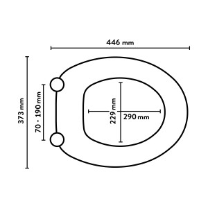 Technische Zeichnung WC-Sitz Lavayen von baliv mit Maßen, Duroplast, Absenkautomatik.