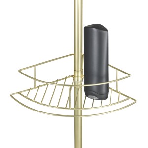 Wenko Teleskop-Eckregal Dolcedo, Badregal aus rostfreiem, matt goldenem Edelstahl mit zwei Ablagekörben.