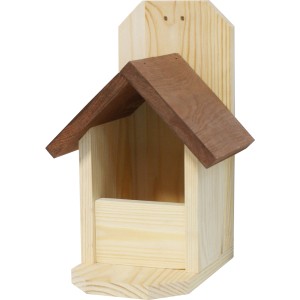Eichhörnchen-Futterhaus aus Pinienholz mit braunem Dach, 19x19 cm.