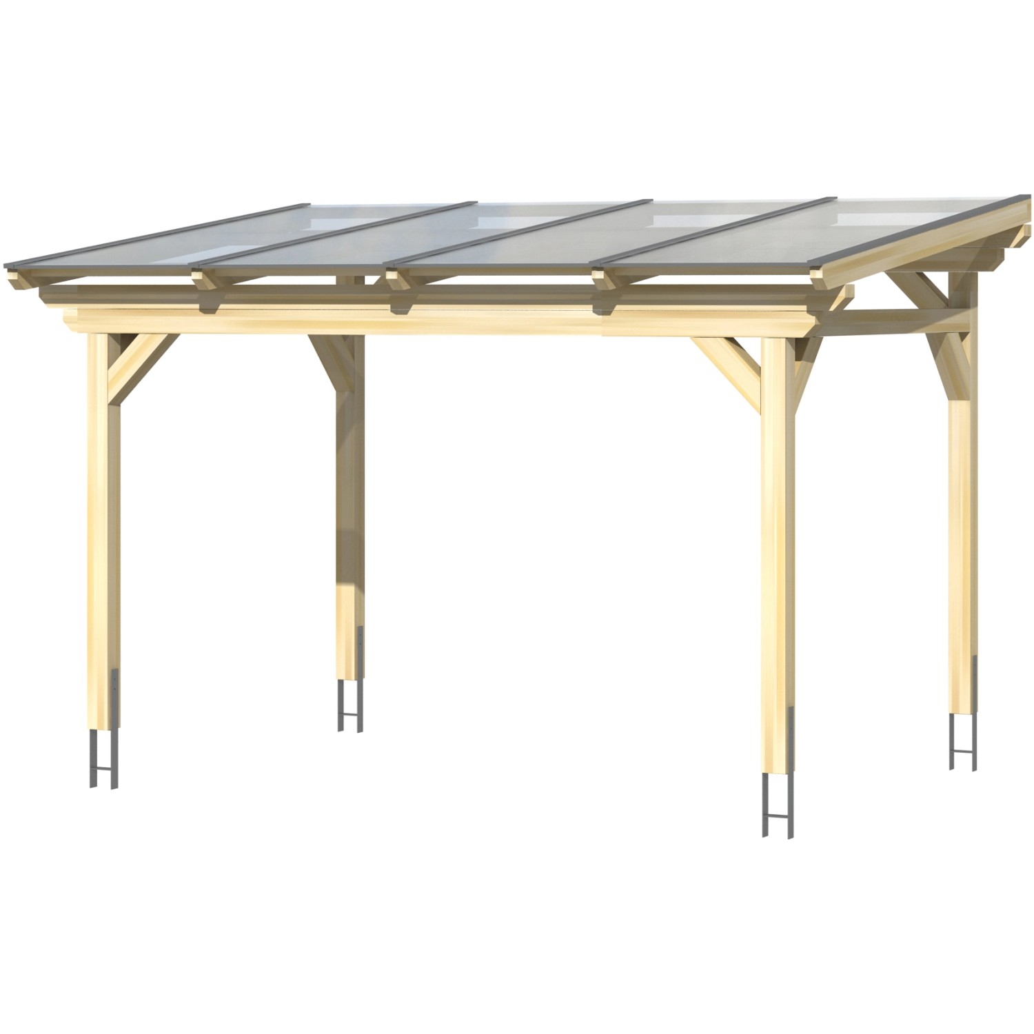 Freistehende Skan Holz Terrassenüberdachung Sanremo, Leimholz Eiche hell, 434x400 cm.