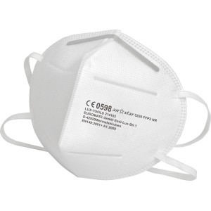 LUX FFP2 Maske im 2er-Set, weiß, mit elastischen Bändern und verstellbarem Nasenbügel für Atemschutz.