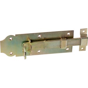 Gelb verzinkter Türriegel, 180x65mm, zur Sicherung von Türen und Toren im Außenbereich.