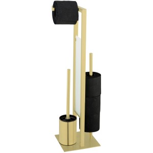 Wenko Stand WC-Garnitur Rivalta Edelstahl Gold mit WC-Bürste, Toilettenpapier- und Ersatzrollenhalter.