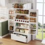 okwish Küchenaufbewahrungsschrank mit Einlegeböden Schubladen Weinregal 80x40x180cm Weiß_2