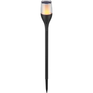 Schwarzer LED-Solarspieß mit Flammeneffekt, 64,5 cm hoch, für Garten und Terrasse.