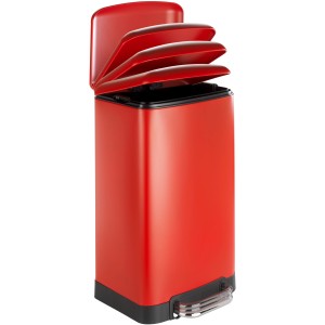 Roter Wenko Treteimer Studio, 30 l, mit geöffnetem Deckel. Ideal für Bad, WC oder Büro.