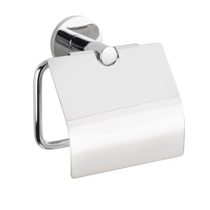 Wenko Toilettenpapierhalter Isera mit Deckel, silber glänzend, zur Wandmontage ohne Bohren.