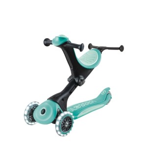 Globber Go-Up Deluxe Lights 3-in-1 Dreirad in Dunkelmint mit leuchtenden LED-Rädern. Höhenverstellbares Kinderfahrzeug.
