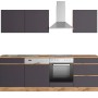 Moderne Held Möbel Küchenzeile Turin 240 cm in Graphit- und Wotaneiche-Optik mit E-Geräten.