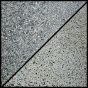 Vorher/Nachher: Steinreinigung mit Einhell Oberflächenbürste ULTRA. Gartenhandgerät für saubere Steinoberflächen.