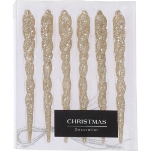 6er Set goldene Eiszapfen als glitzernder Baumbehang für festliche Deko.
