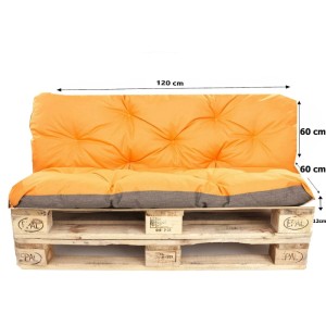 Setgarden Palettenkissen-Set, orange, mit Sitz- und Rückenkissen (120x60cm) auf Europalette.