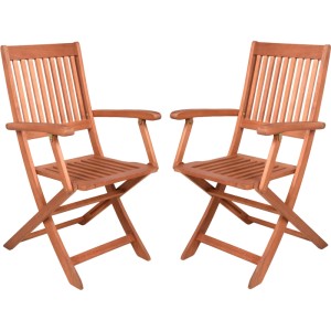 Set: Zwei braune Garden Pleasure Klapparmstühle Seattle aus FSC®-zertifiziertem Eukalyptusholz.