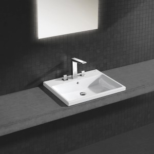 Grohe Einbauwaschtisch Cube 60 cm, Alpinweiß, mit Hahnloch und Überlauf. Keramikwaschbecken für Bad & WC.