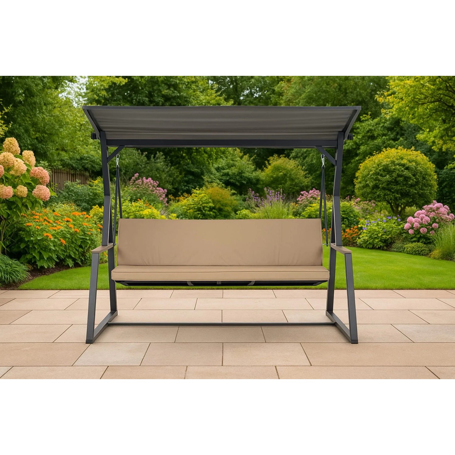 Beiges Hollywoodschaukel-Kissen Setgarden Flat, 140x60x50x7cm, für 3-Sitzer Schaukel.